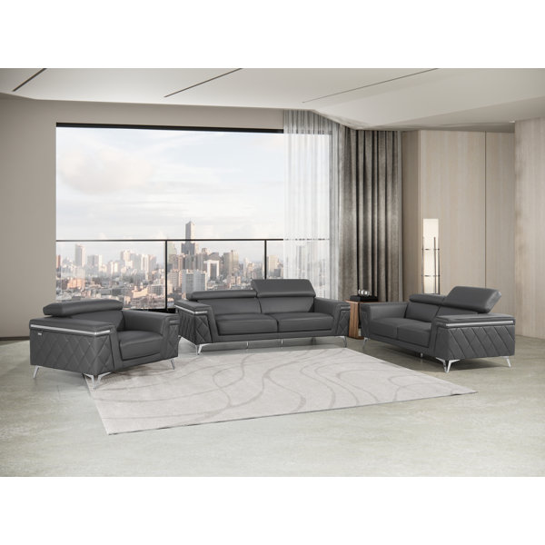 Orren Ellis 3 Piece Top Grain Italian Leather Living Room Set Wayfair